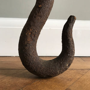 Huge cast iron Vintage Crane Hook. This heavy industry piece would have come off of a large vintage crane. It is Incredibly heavy!! Looks fab just leaning against the wall - SHOP NOW - www.intovintage.co.uk