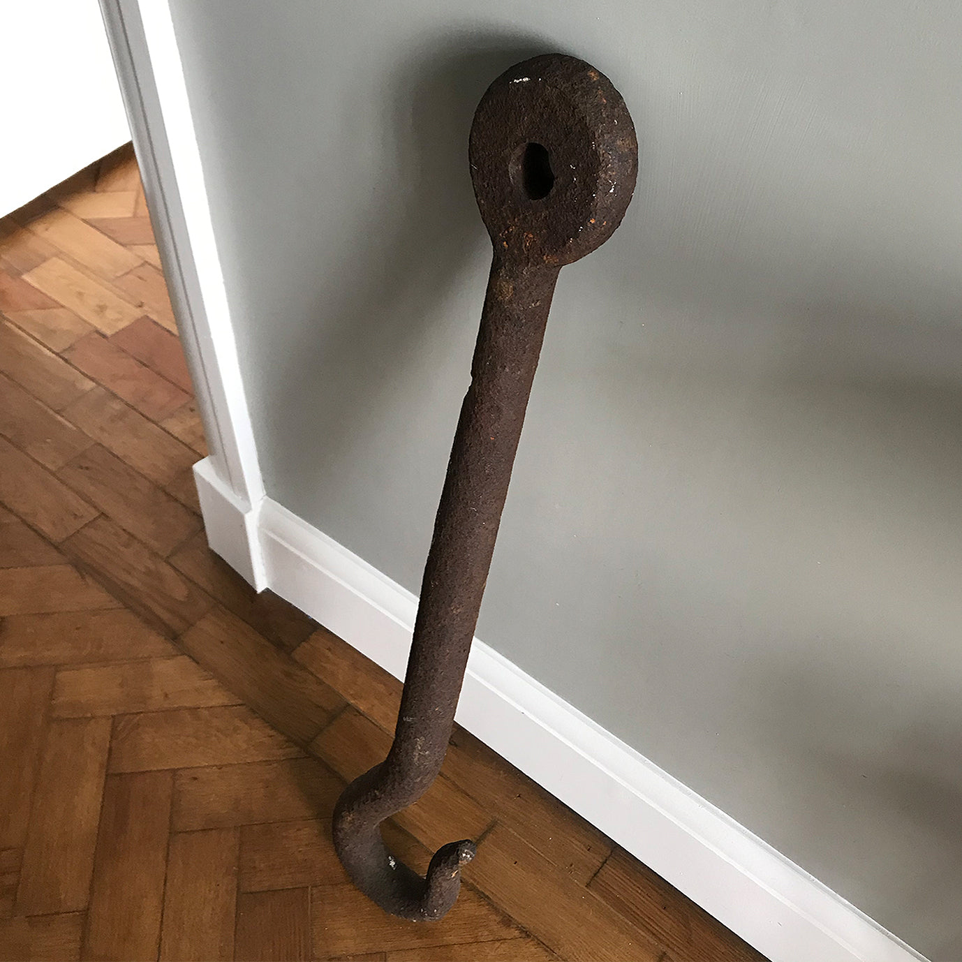 Huge cast iron Vintage Crane Hook. This heavy industry piece would have come off of a large vintage crane. It is Incredibly heavy!! Looks fab just leaning against the wall - SHOP NOW - www.intovintage.co.uk