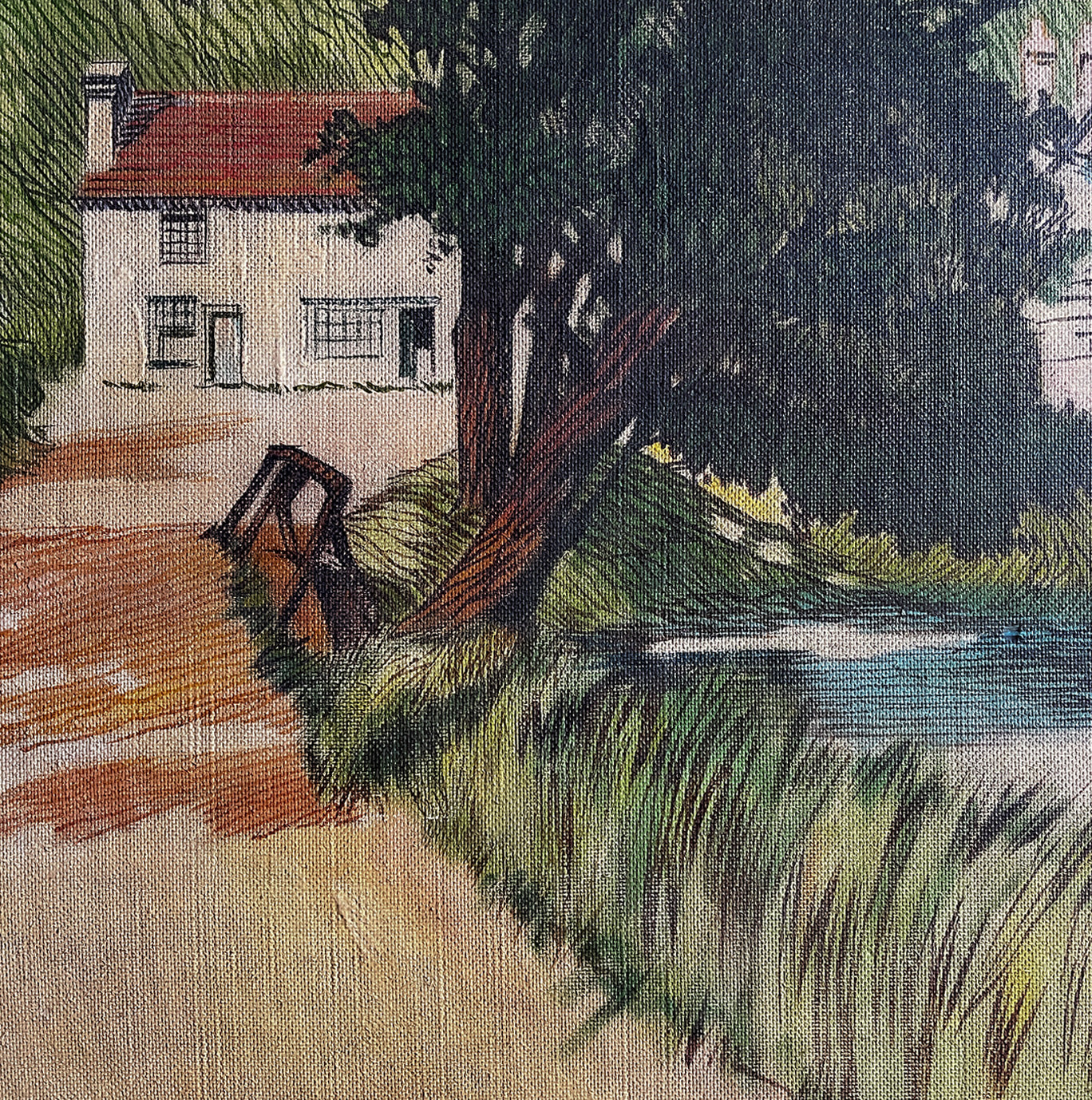 A charming , bright and sunny 1930s Country House Painting. Oil on board, signed A.J Webb - SHOP NOW - www.intovintage.co.uk