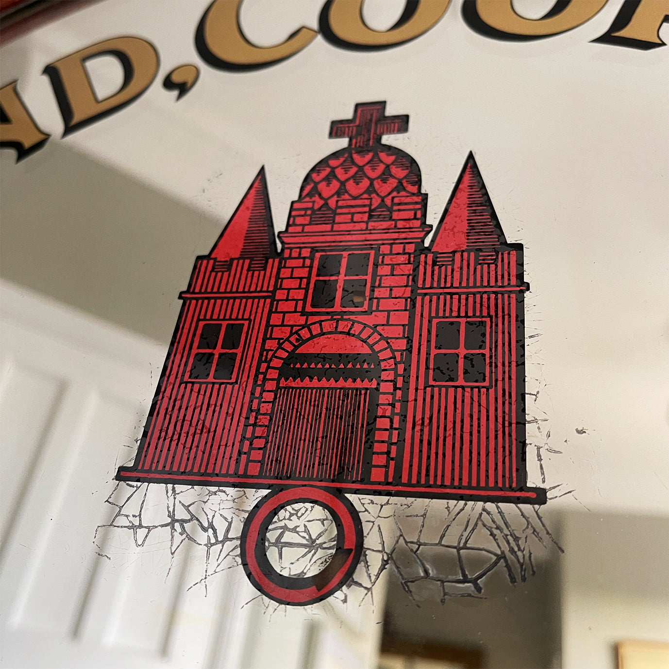 An Original Ind Coope's Pub Mirror with great foxing around the central red church. It has a rounded mahogany frame with the 'Ind Coope & Co Ltd' stamp in. A fine example of brewery advertising - SHOP NOW - www.intovintage.co.uk