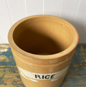 An early 19th C Langley Stoneware Storage Rice Jar. Good looking and practical for the kitchen - SHOP NOW - www.intovintage.co.uk