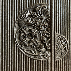 An Arts & Crafts Cast Iron Fireplace Insert, circa 1873, by the renowned Aesthetic Architect Thomas Jeckyll. The design sees finely cast rosettes of butterflies, bees and stylised floral designs on top of a reeded background. Designed for Barnard, Bishop & Barnards foundry of Norwich - SHOP NOW - www.intovintage.co.uk