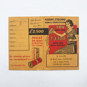 A wonderful snapshot of the past (excuse the pun!) a Kodak photographic World Competition card entry wallet where you may of won £3300 with one shot! - SHOP NOW - www.intovintage.co.uk