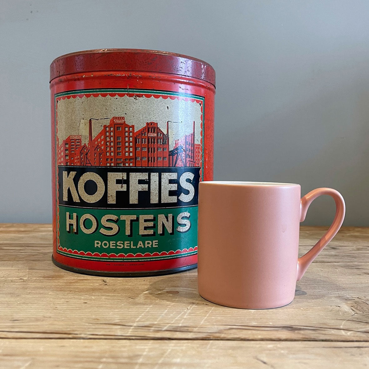 A large Vintage Koffies Hostens Tin. Great colours, design & typography to the sides - SHOP NOW - www.intovintage.co.uk