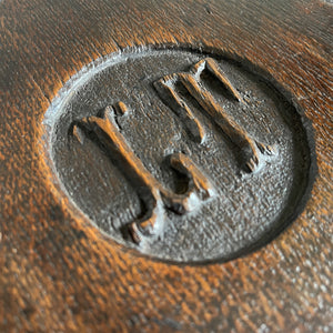 A well Carved Early Victorian Oak Stool with fantastic detail to the top seat, and the initials 'IT' carved in the centre. It has three turned legs and a rounded profile to the seats edge. Nice and stable too. - SHOP NOW - www.intovintage.co.uk
