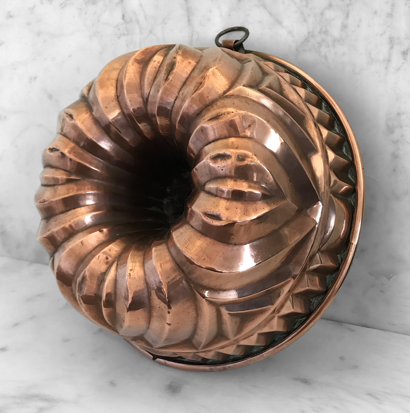 A Fine Victorian Copper Jelly or Blancmange Mould, the largest example we have seen, measuring 12 inches diameter. The Copper has a wonderful geometric pattern with a beautiful aged patina - SHOP NOW - www.intovintage.co.uk