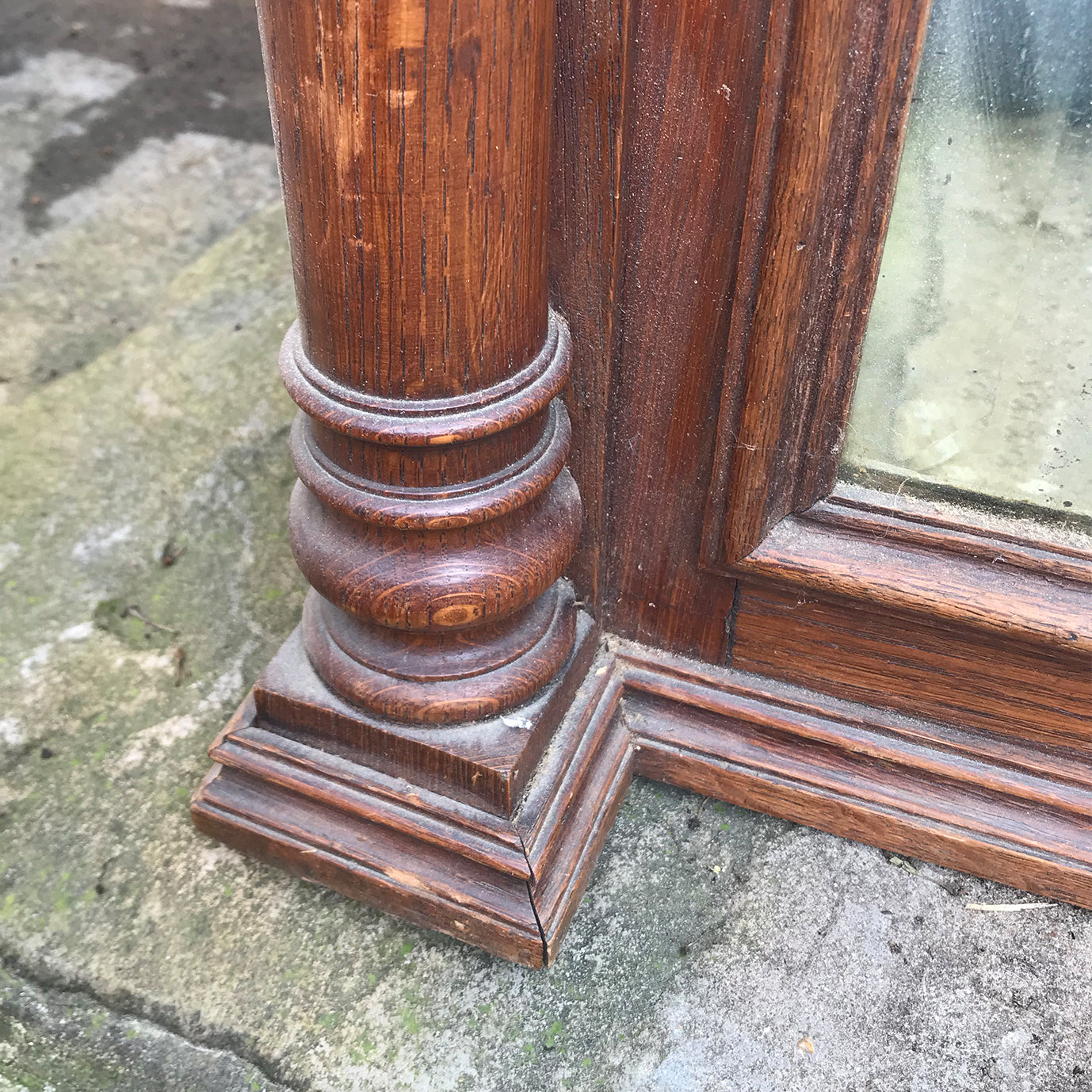 A tall imposing French oak mirror&nbsp;with a lovely warm colour and good amount of foxing to the original mirror plate. Would make a stunning statement on any wall or propped up against a wall - SHOP NOW - www.intovintage.co.uk