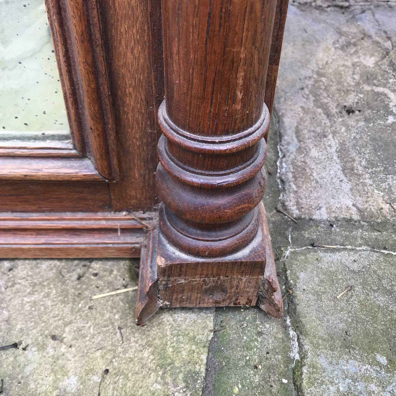 A tall imposing French oak mirror&nbsp;with a lovely warm colour and good amount of foxing to the original mirror plate. Would make a stunning statement on any wall or propped up against a wall - SHOP NOW - www.intovintage.co.uk
