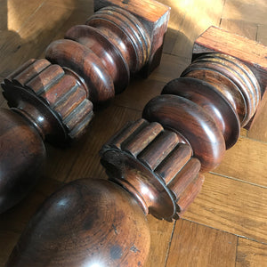 Beautifully turned and fantastically detailed. Two substantial antique furniture legs in Rosewood finished in an original brass caster. for an interior project - SHOP NOW - www.intovintage.co.uk