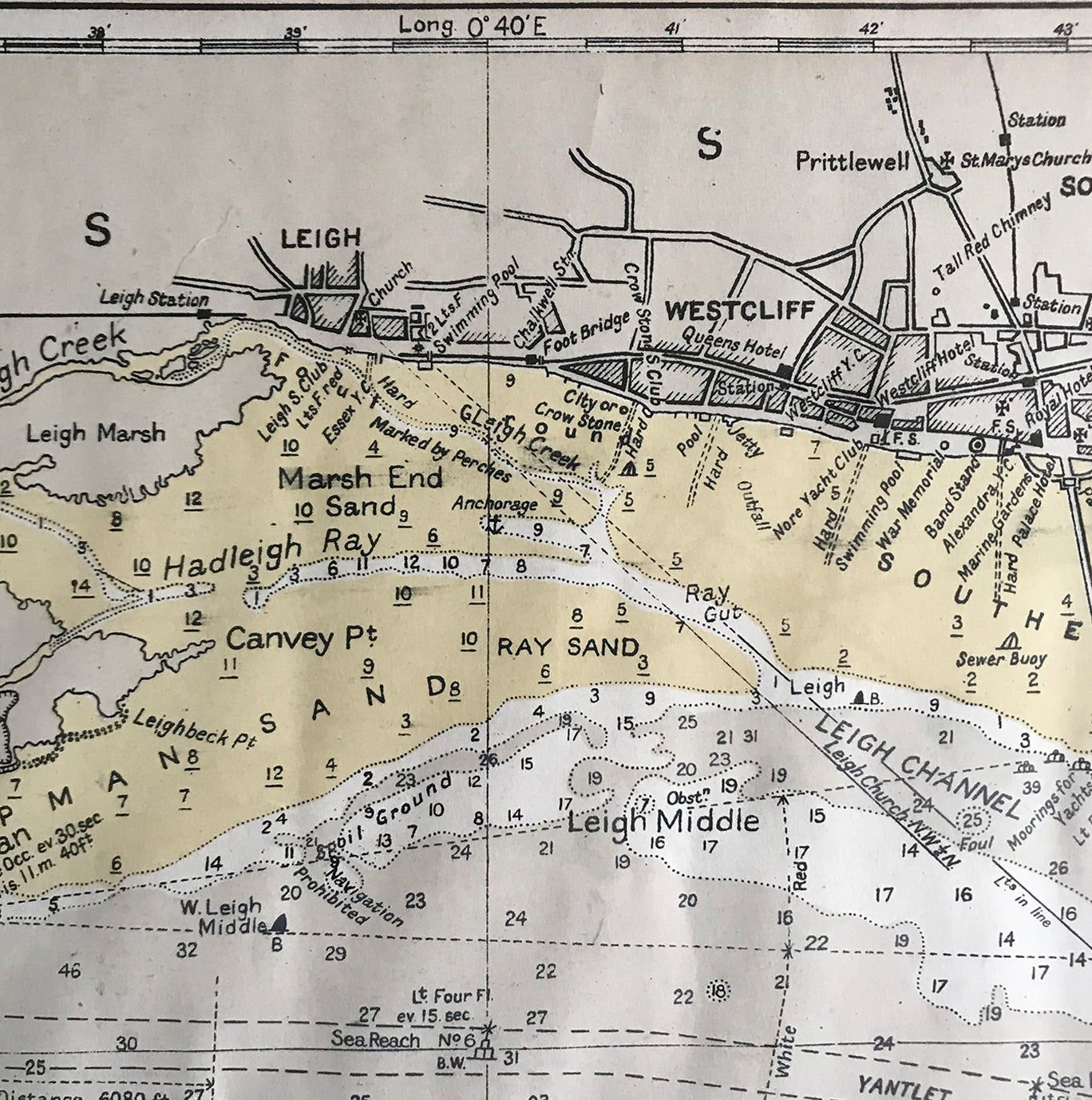 1952 Shipping Chart printed by Laurie, Norie & Wilson of Hackney, London shows the entire Thames Estuary from the south Essex coast to the north coast of Kent and the mouth of the Medway River. With shipping channels and historical wrecks this is a great piece for the wall if you live on the coast. - SHOP NOW - www.intovintage.co.uk