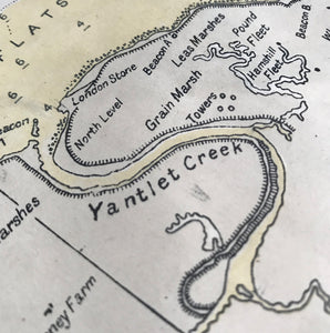 1952 Shipping Chart printed by Laurie, Norie & Wilson of Hackney, London shows the entire Thames Estuary from the south Essex coast to the north coast of Kent and the mouth of the Medway River. With shipping channels and historical wrecks this is a great piece for the wall if you live on the coast. - SHOP NOW - www.intovintage.co.uk