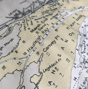 1952 Shipping Chart printed by Laurie, Norie & Wilson of Hackney, London shows the entire Thames Estuary from the south Essex coast to the north coast of Kent and the mouth of the Medway River. With shipping channels and historical wrecks this is a great piece for the wall if you live on the coast. - SHOP NOW - www.intovintage.co.uk