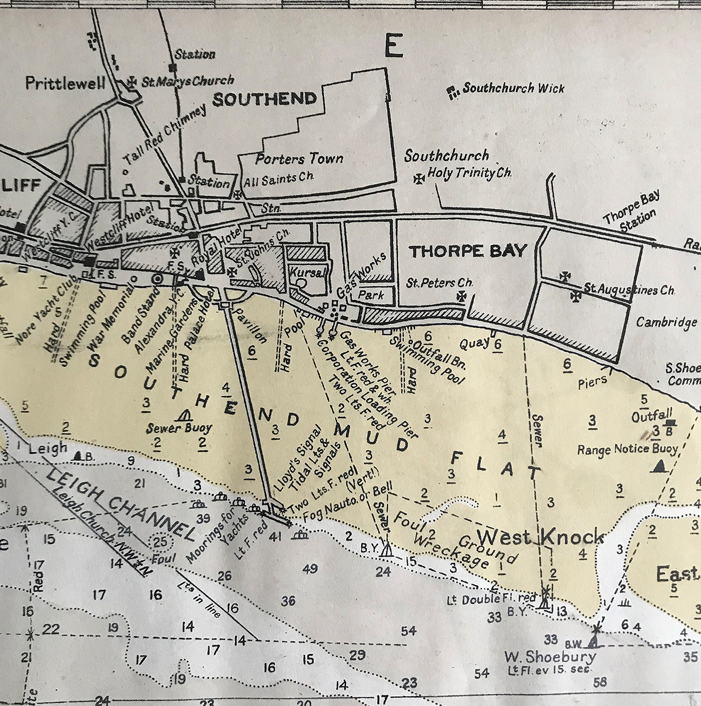 1952 Shipping Chart printed by Laurie, Norie & Wilson of Hackney, London shows the entire Thames Estuary from the south Essex coast to the north coast of Kent and the mouth of the Medway River. With shipping channels and historical wrecks this is a great piece for the wall if you live on the coast. - SHOP NOW - www.intovintage.co.uk