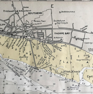 1952 Shipping Chart printed by Laurie, Norie & Wilson of Hackney, London shows the entire Thames Estuary from the south Essex coast to the north coast of Kent and the mouth of the Medway River. With shipping channels and historical wrecks this is a great piece for the wall if you live on the coast. - SHOP NOW - www.intovintage.co.uk