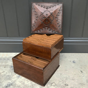 Beautiful & practical Victorian Oak Letter Box with Gothic carved lid. This beautiful and practical piece has an ornately carved lid that lifts off to reveal a top section that has six compartments. The top then slides sideways to reveal an under section which has a further six compartments - SHOP NOW - www.intovintage.co.uk