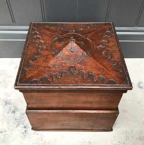 Beautiful & practical Victorian Oak Letter Box with Gothic carved lid. This beautiful and practical piece has an ornately carved lid that lifts off to reveal a top section that has six compartments. The top then slides sideways to reveal an under section which has a further six compartments - SHOP NOW - www.intovintage.co.uk
