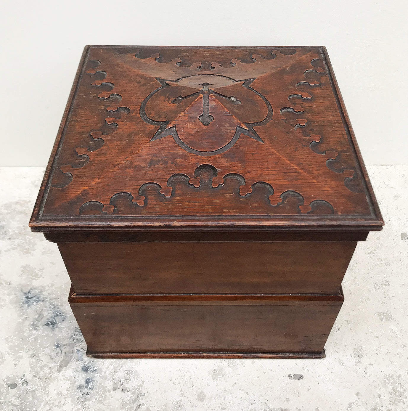 Beautiful & practical Victorian Oak Letter Box with Gothic carved lid. This beautiful and practical piece has an ornately carved lid that lifts off to reveal a top section that has six compartments. The top then slides sideways to reveal an under section which has a further six compartments - SHOP NOW - www.intovintage.co.uk