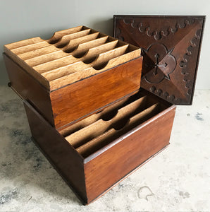 Beautiful & practical Victorian Oak Letter Box with Gothic carved lid. This beautiful and practical piece has an ornately carved lid that lifts off to reveal a top section that has six compartments. The top then slides sideways to reveal an under section which has a further six compartments - SHOP NOW - www.intovintage.co.uk