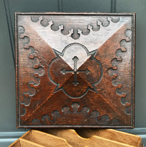 Beautiful & practical Victorian Oak Letter Box with Gothic carved lid. This beautiful and practical piece has an ornately carved lid that lifts off to reveal a top section that has six compartments. The top then slides sideways to reveal an under section which has a further six compartments - SHOP NOW - www.intovintage.co.uk