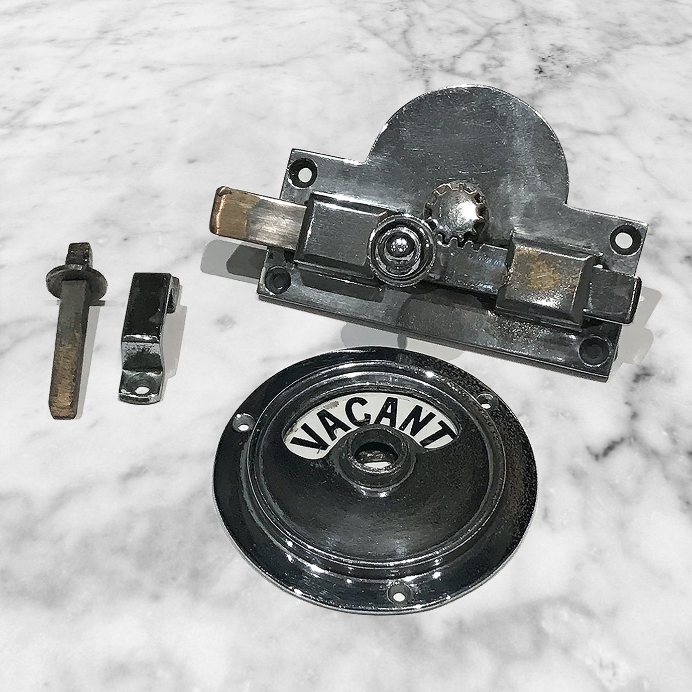 Early quality vintage toilet lock. Nickel plated with all fittings - SHOP NOW - www.intovintage.co.uk