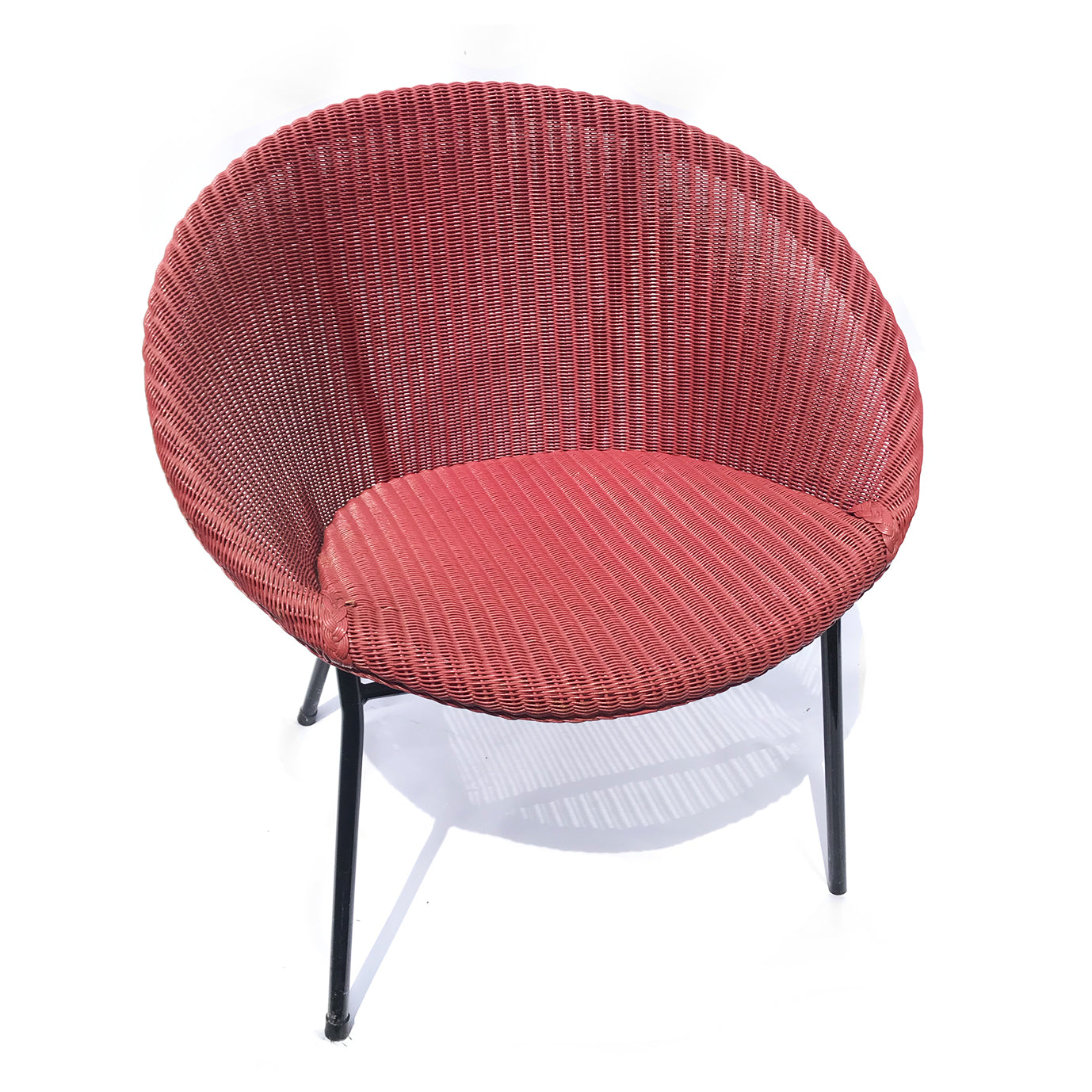 Cool LLoyd Loom Lusty Satellite Chair in its original Rhubarb colour with black metal frame - SHOP NOW - www.intovintage.co.uk