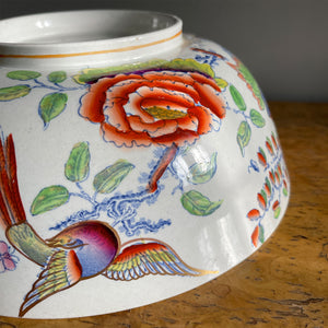 A brightly decorated Ironstone bowl in the Flying Bird pattern by the Mason's pottery. Covered in colourful flowers and pheasants, just lovely! - SHOP NOW - www.intovintage.co.uk