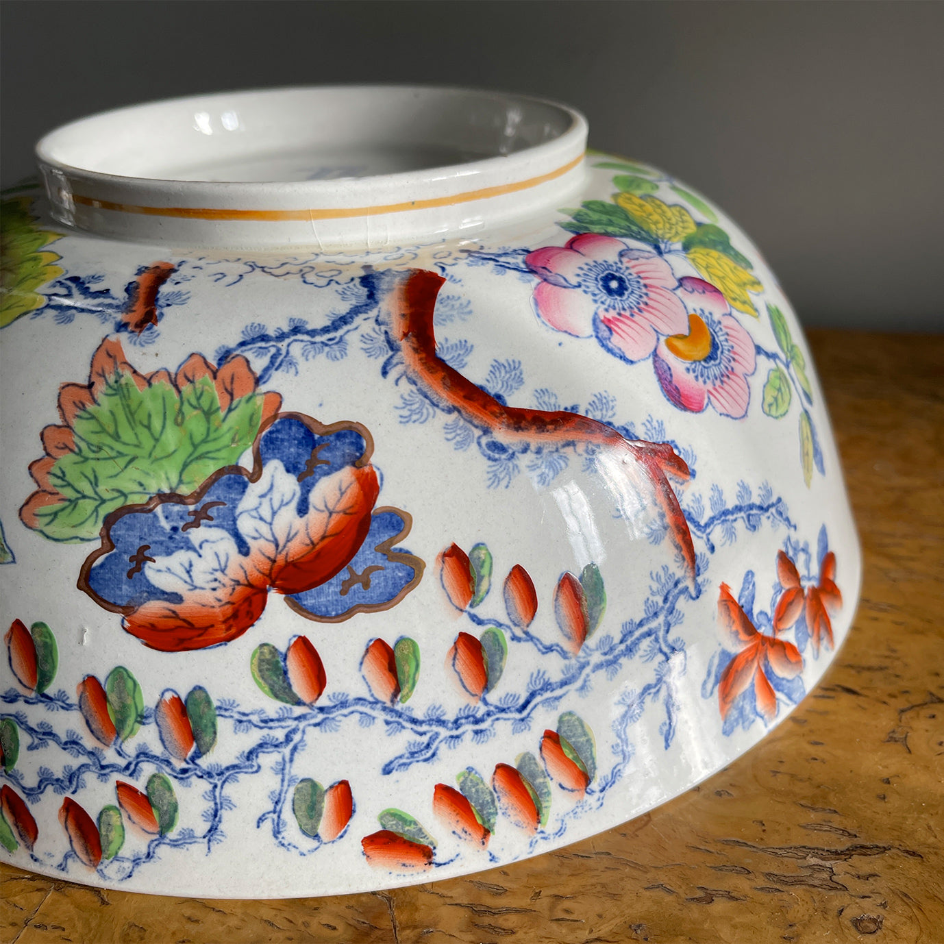 A brightly decorated Ironstone bowl in the Flying Bird pattern by the Mason's pottery. Covered in colourful flowers and pheasants, just lovely! - SHOP NOW - www.intovintage.co.uk