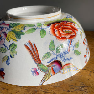 A brightly decorated Ironstone bowl in the Flying Bird pattern by the Mason's pottery. Covered in colourful flowers and pheasants, just lovely! - SHOP NOW - www.intovintage.co.uk