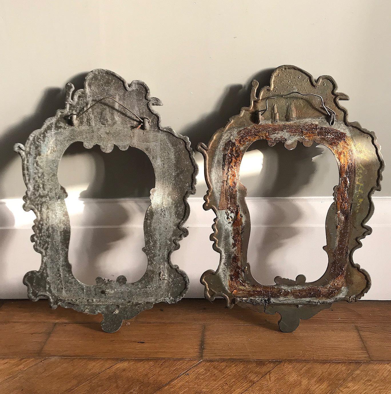 Lovely pair of Cast Metal Baroque Style Frames. Each frame has a couple of Cherubs at the top with flowing Baroque decoration around the rest of the frame - SHOP NOW - www.intovintage.co.uk