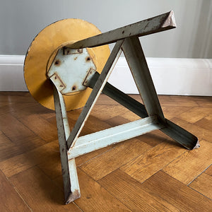 Good looking Vintage Metal and Wood Painted Stool. Great age related wear, patina and totally solid. The light green paint has worn and chipped away giving the stool that bang on look. The wooded seat section has its original painted wood graining paint and shows signs of years of workshop use and ware. A great looking stool that would compliment any setting. 