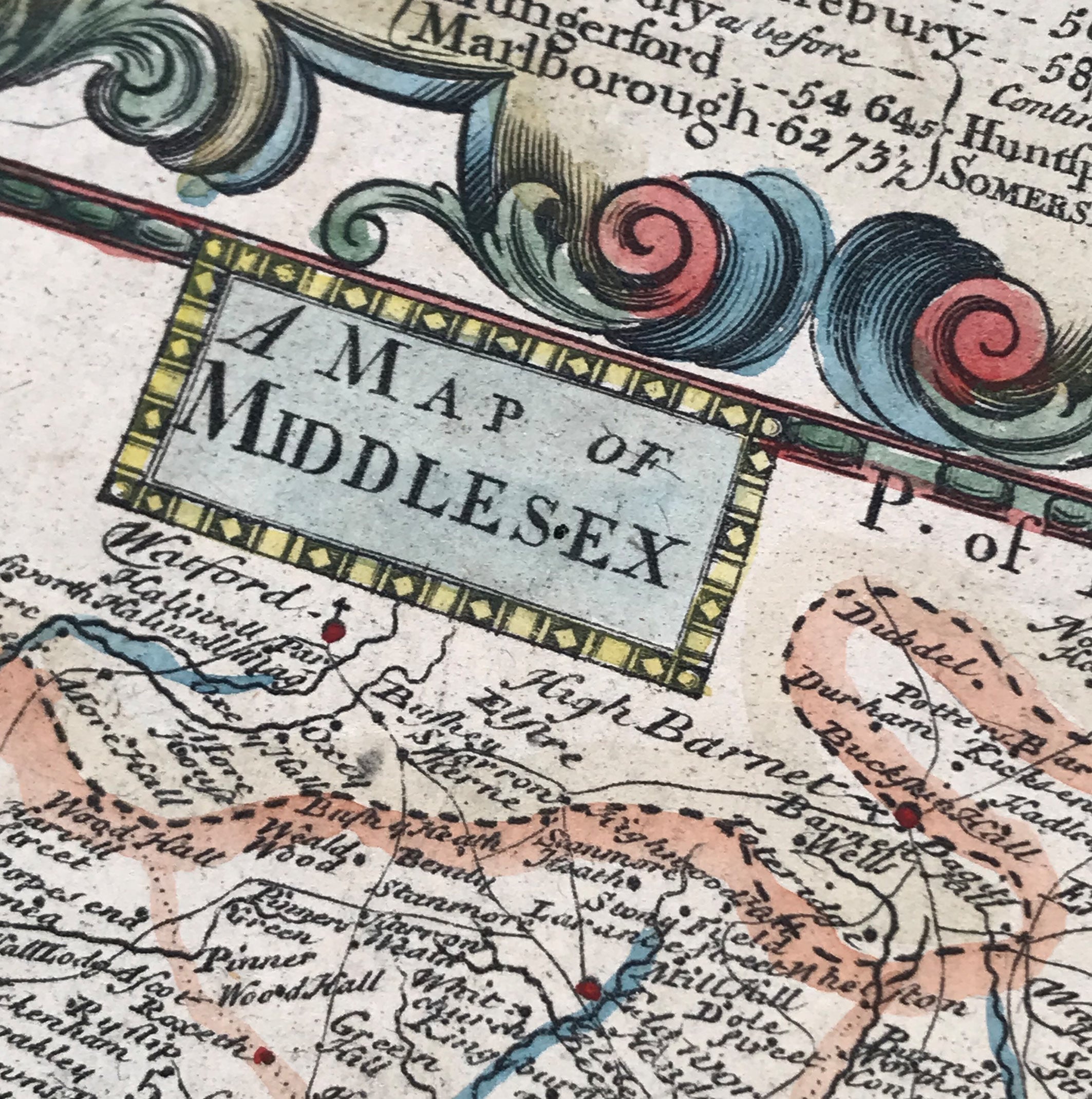 Hand coloured mounted map of the county of Middlesex (1773). Find Antique Etchings & other Antique Prints at IntoVintage.co.uk