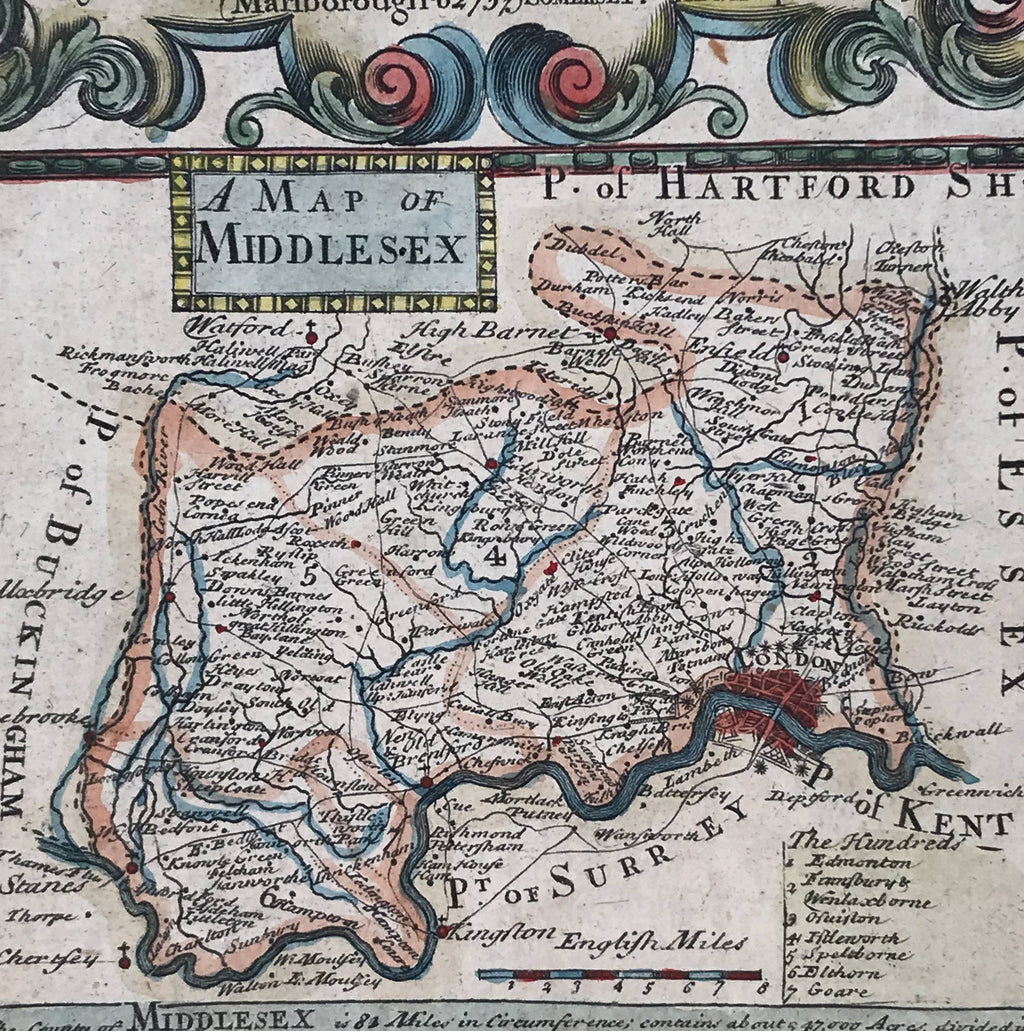 Hand coloured mounted map of the county of Middlesex (1773). Find Antique Etchings & other Antique Prints at IntoVintage.co.uk