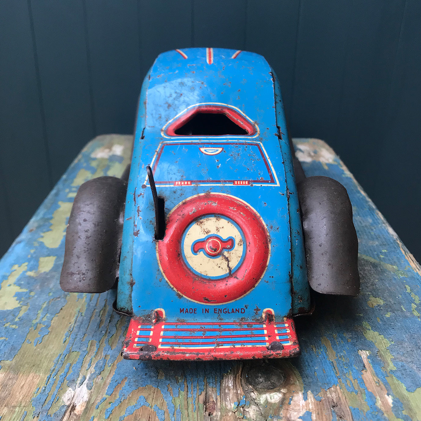 Rare large pre-war 1935 Marx clockwork tinplate LMC 217 Mechanical Coupé in the rare blue pinstripe finish. Marked 'Made in England' on the boot and still having its back running step. This model was made in the Marx Dudley factory - SHOP NOW - www.intovintage.co.uk