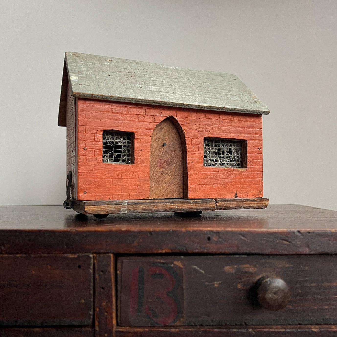 A delightful little naively scratch built Wooden Money Box - SHOP NOW - www.intovintage.co.uk