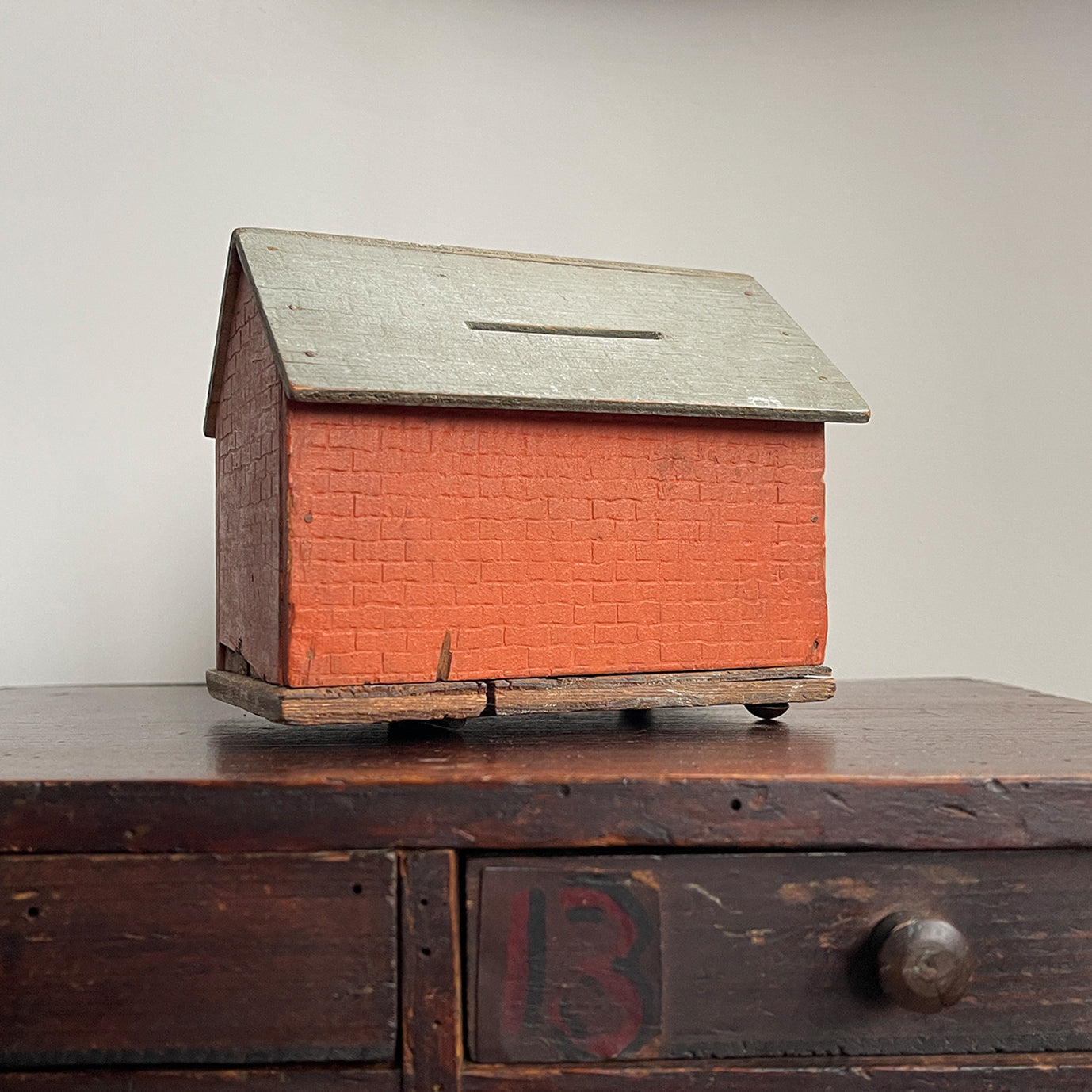 A delightful little naively scratch built Wooden Money Box - SHOP NOW - www.intovintage.co.uk