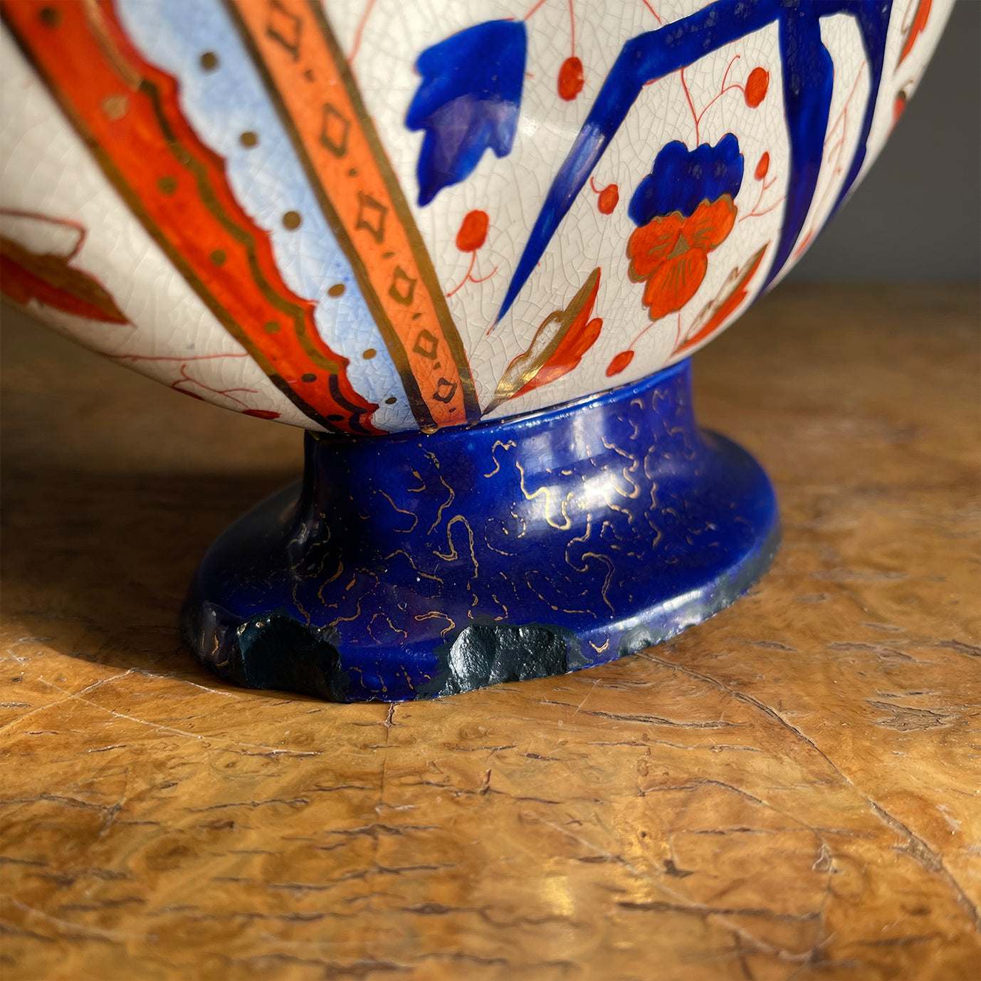 An Imari Moon Vase with a hand painted butterfly design. Beautiful blue and red designs to both sides. Decorative blue zig zag styled handles come down each of the sides. A striking decorative piece that would bring a splash of colour to any space - SHOP NOW - www.intovintage.co.uk