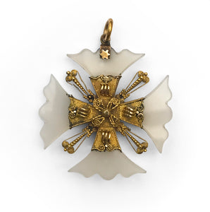 An absolutely beautiful vintage white opaque glass cross with golden filigree detail. Would look beautiful on a fine gold chain - SHOP NOW - www.intovintage.co.uk