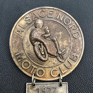 A pair of Vintage French, Alsace Nord Moto Club Medals. Nice age and patina to them and look great against leather - SHOP NOW - www.intovintage.co.uk