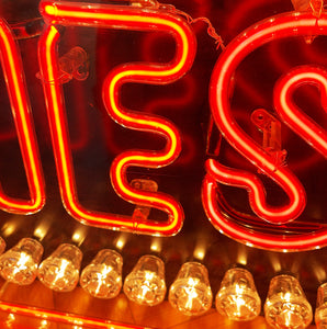 Cool large neon sign was commissioned by Fiat to support their collaboration with the Diesel jeans founder Renzo Rosso to celebrate Diesel's 30th birthday anniversary. The sign has a great combination of red and green neon with fairground style white lights - SHOP NOW - www.intovintage.co.uk