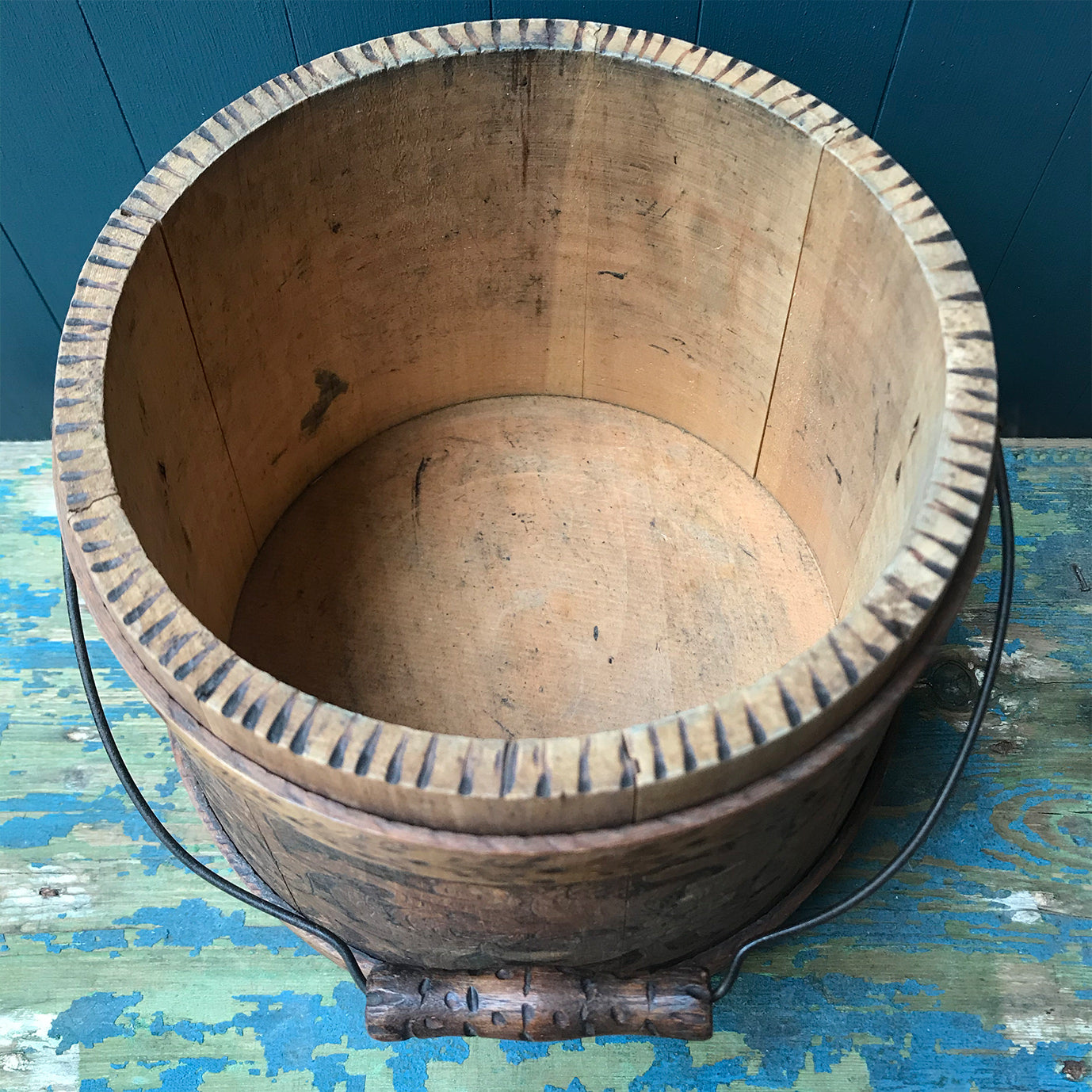 A beautiful early Nordic, carved and hot poker-worked wooden vessel with lid and handle. hand carved with peony and lily flowers and a stylised oak leaf patten on the bindings. would make an ideal biscuit barrel! - SHOP NOW - www.intovintage.co.uk