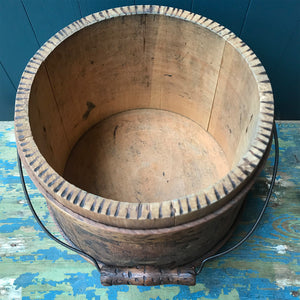 A beautiful early Nordic, carved and hot poker-worked wooden vessel with lid and handle. hand carved with peony and lily flowers and a stylised oak leaf patten on the bindings. would make an ideal biscuit barrel! - SHOP NOW - www.intovintage.co.uk
