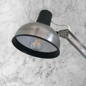 Smart Finish P12 Lival Lamp. Good clean example with a smart aluminium shade that locks into a black plastic bulb housing. The lamp has a clamp at its base that attaches to the side of your desk - SHOP NOW - www.intovintage.co.uk