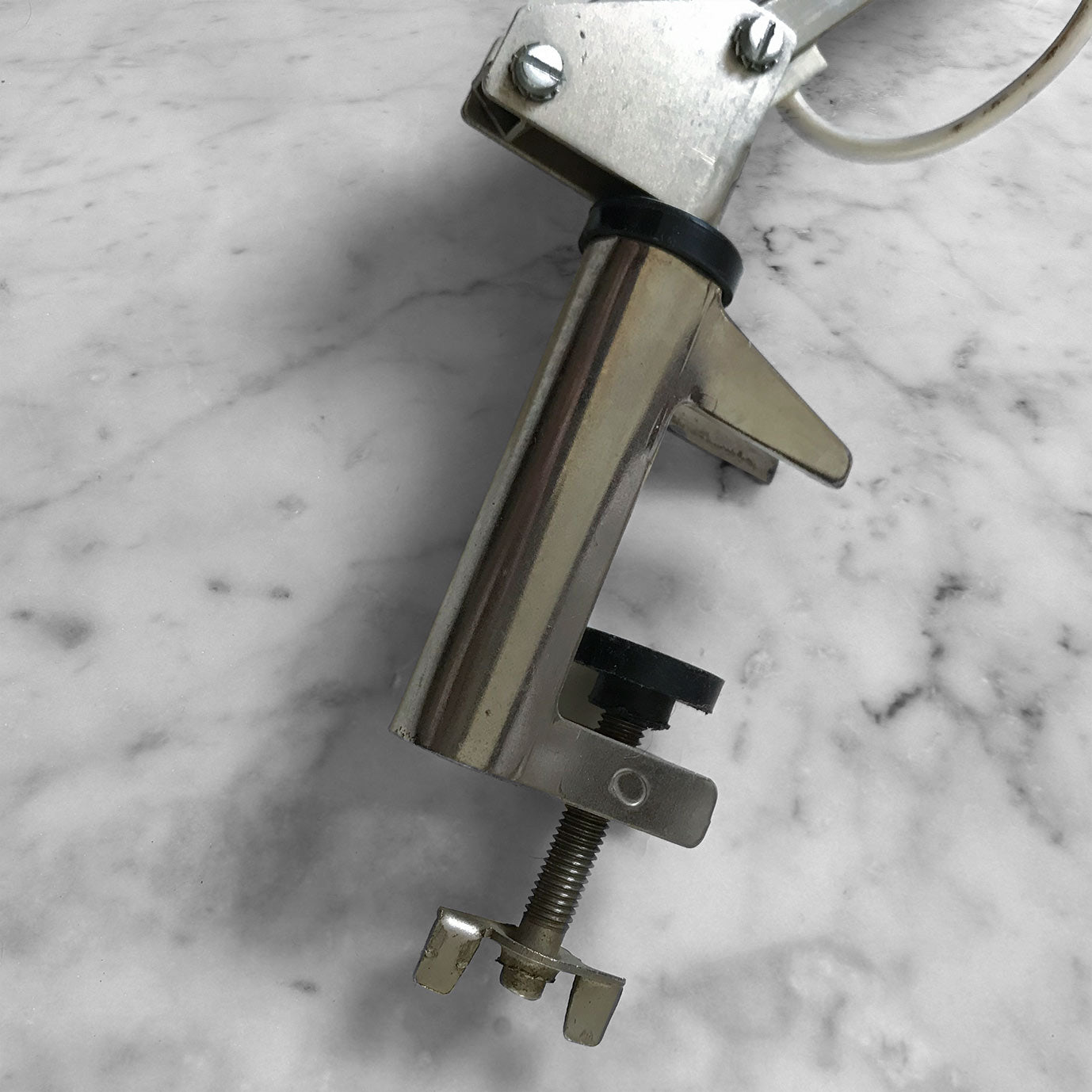 Smart Finish P12 Lival Lamp. Good clean example with a smart aluminium shade that locks into a black plastic bulb housing. The lamp has a clamp at its base that attaches to the side of your desk - SHOP NOW - www.intovintage.co.uk