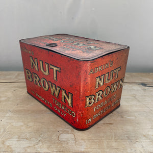 A large Adkin's Nut Brown Counter Top Shop Tin. Great de-bossed typography to the sides and top, whilst the inside lid sees black type - SHOP NOW - www.intovintage.co.uk