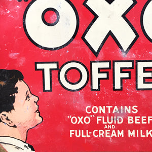 A rare OXO Toffee Tin made to hold the very short-lived product Oxo Toffee. The inside lid graphics state that the toffee&nbsp;"Contains Oxo Fluid Beef and Full-Cream Milk" - SHOP NOW - www.intovintage.co.uk