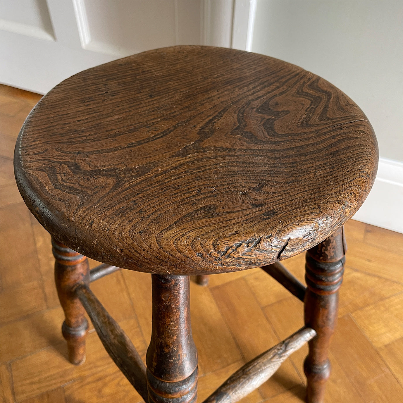 A Lovely pair of of Victorian Vernacular Elm and Beechwood stools with marvellous age and wear. Having ring turned legs and well worn seats. A great looking pair of stools that would compliment and setting - SHOP NOW - www.intovintage.co.uk