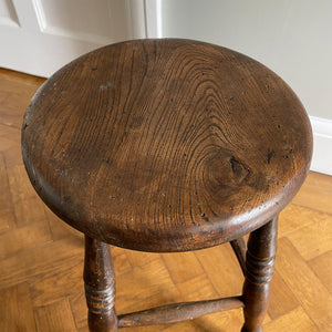 A Lovely pair of of Victorian Vernacular Elm and Beechwood stools with marvellous age and wear. Having ring turned legs and well worn seats. A great looking pair of stools that would compliment and setting - SHOP NOW - www.intovintage.co.uk
