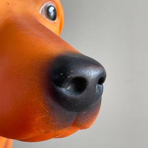 Woof! This is one fun, happy chap! An advertising dog head for the Halti Pet Company. In a great looking orange colour with painted nose, eyes and ears. Marked 'Halti' to the black base - SHOP NOW - www.intovintage.co.uk