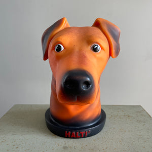 Woof! This is one fun, happy chap! An advertising dog head for the Halti Pet Company. In a great looking orange colour with painted nose, eyes and ears. Marked 'Halti' to the black base - SHOP NOW - www.intovintage.co.uk
