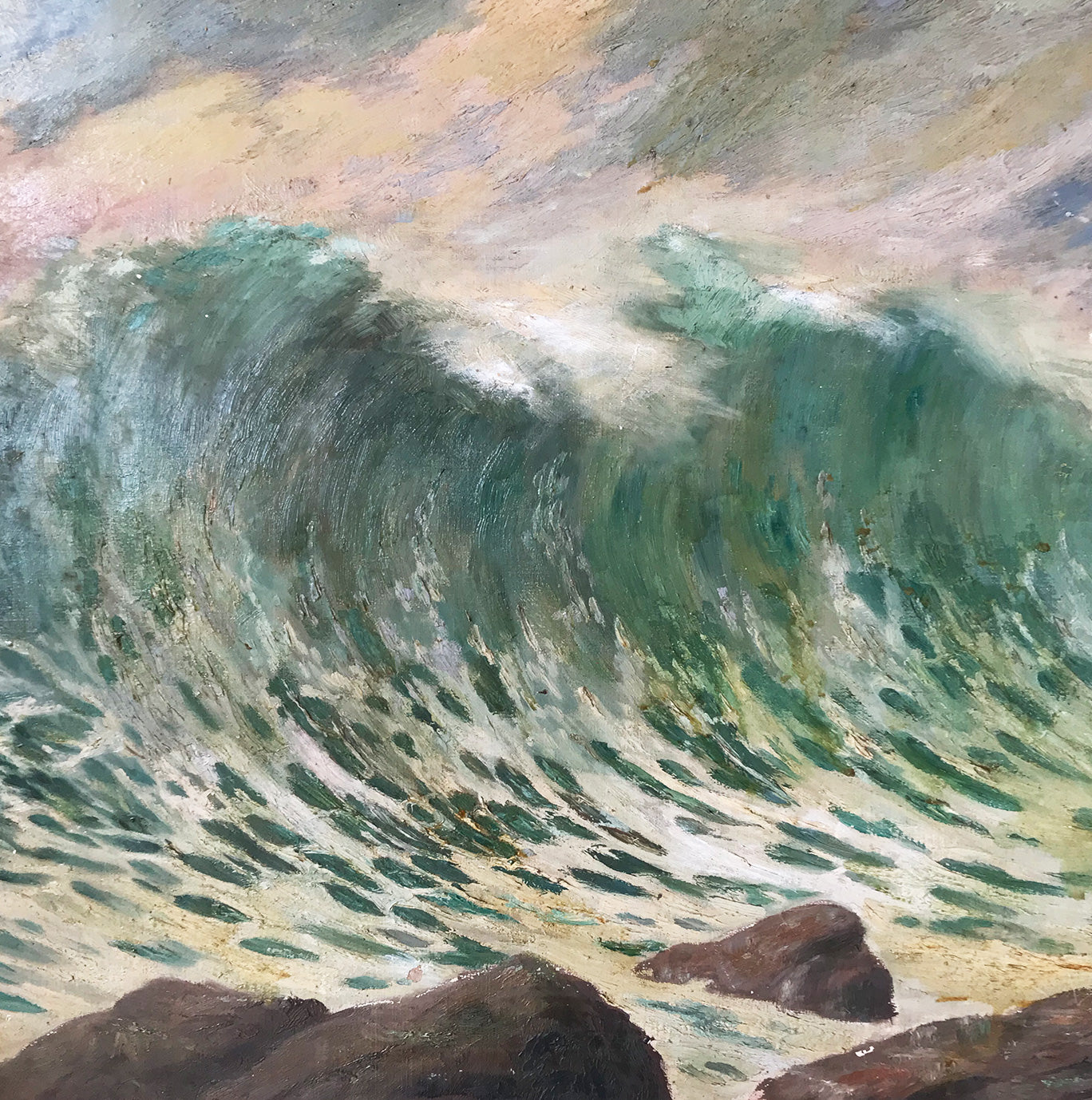 A superb oil painting of crashing waves on the Irish Atlantic coast by Irish Impressionist painter C.Collins Middleton, Dated 1906. Sold through the Belfast Art Society - SHOP NOW - www.intovintage.co.uk